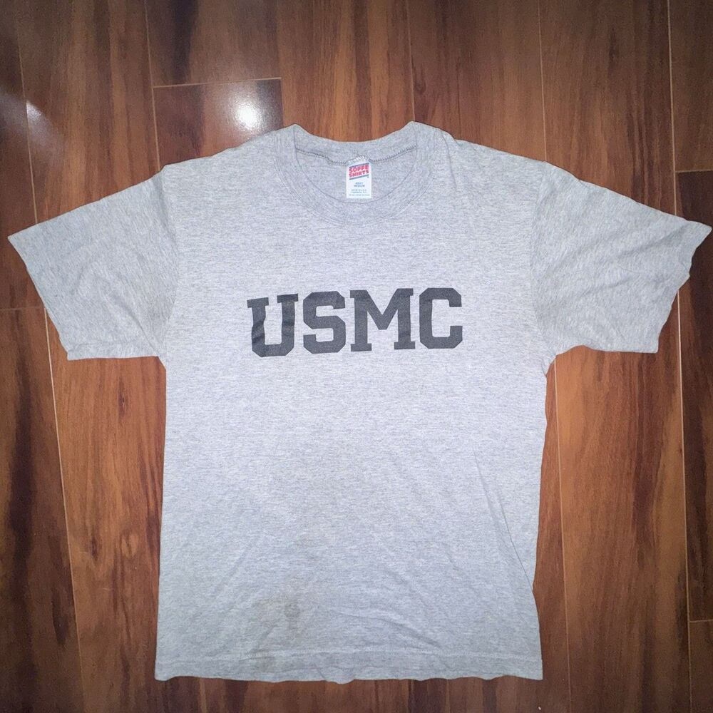 Vintage USMC Marines Soffe Shirts Gray T Shirt USA Made Adult Medium Tri-Blend